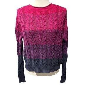 Liz Claiborne Ombré Cable Knit Sweater Petite Large Preppy Pink Navy Striped PL